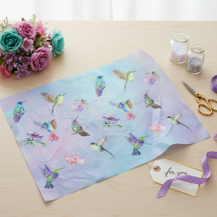 Papel De Seda Aquarela Beija-Flor Pássaro Flor