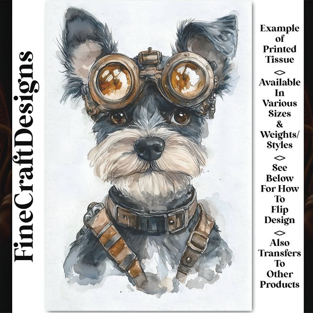 Papel De Seda Aquarela Cachorro Schnauzer Steampunk CC8 Decoupag (Criador carregado)