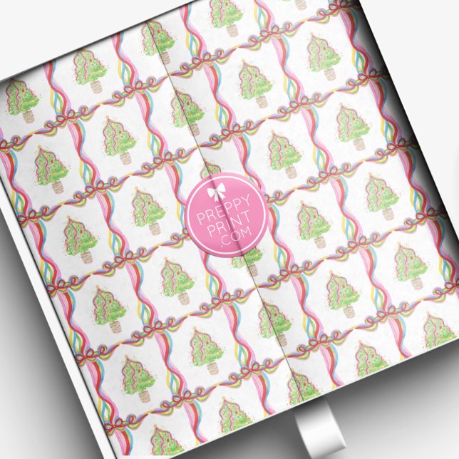 Papel De Seda Aquarela Confetti Árvores de Natal e Fita (Criador carregado)