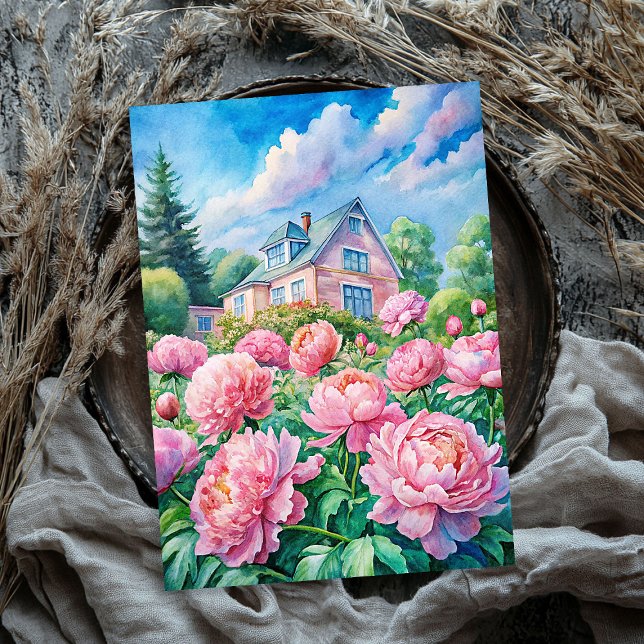 Papel De Seda Aquarela, cozinheira, cascas brancas, cor de rosa (Watercolor cozy white house pink peonies tissue paper)