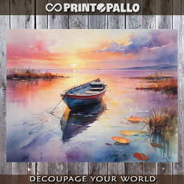 Papel De Seda Aquarela da lagoa abandonada no amanhecer