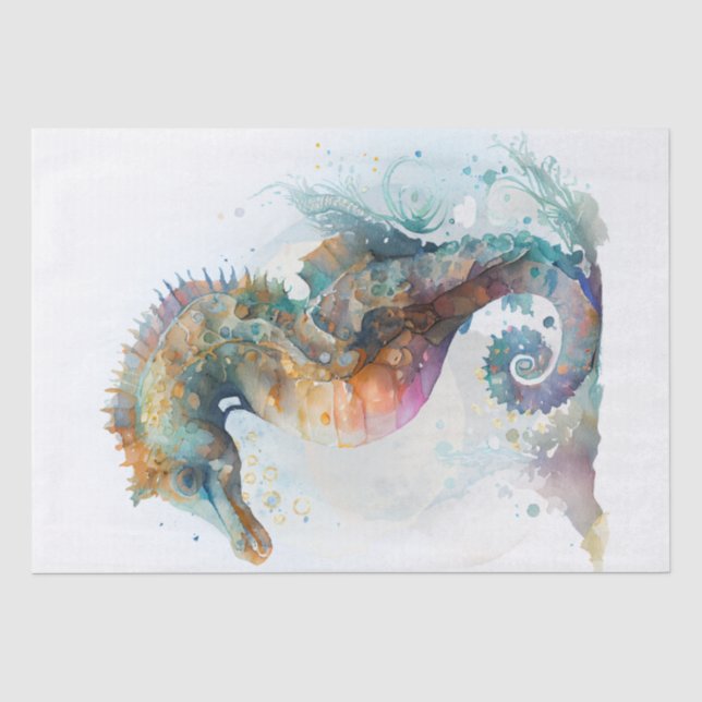 Papel De Seda Aquarela de Cavalo do Mar (Frente )