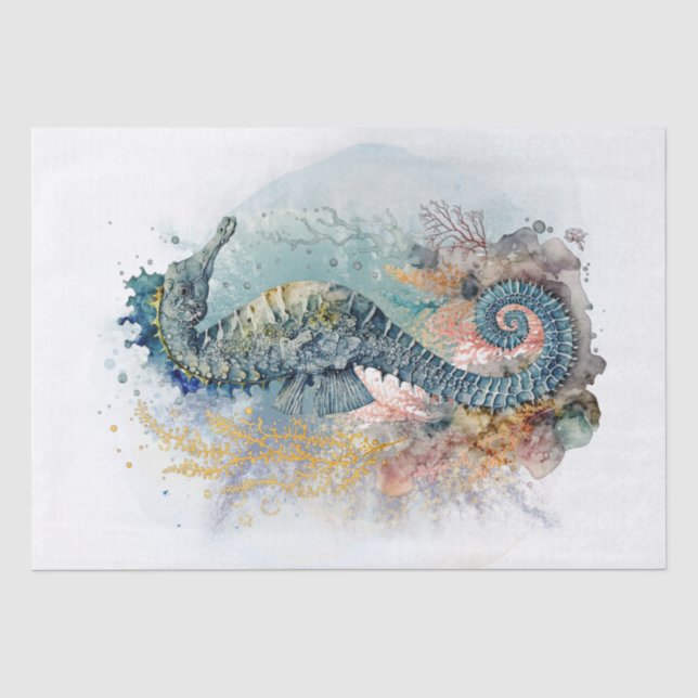 Papel De Seda Aquarela de Cavalo do Mar (Frente )