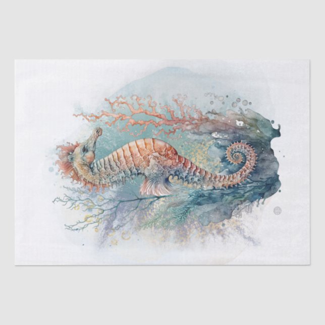 Papel De Seda Aquarela de Cavalo do Mar (Frente )