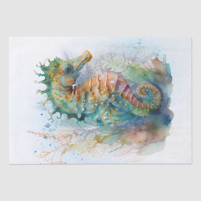 Papel De Seda Aquarela de Cavalo do Mar (Frente )