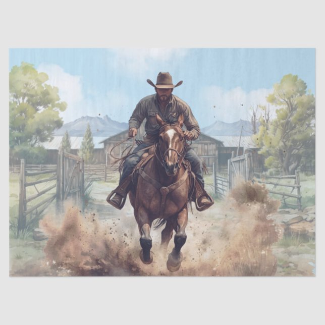 Papel De Seda Aquarela de Cowboy Ocidental (Frente )