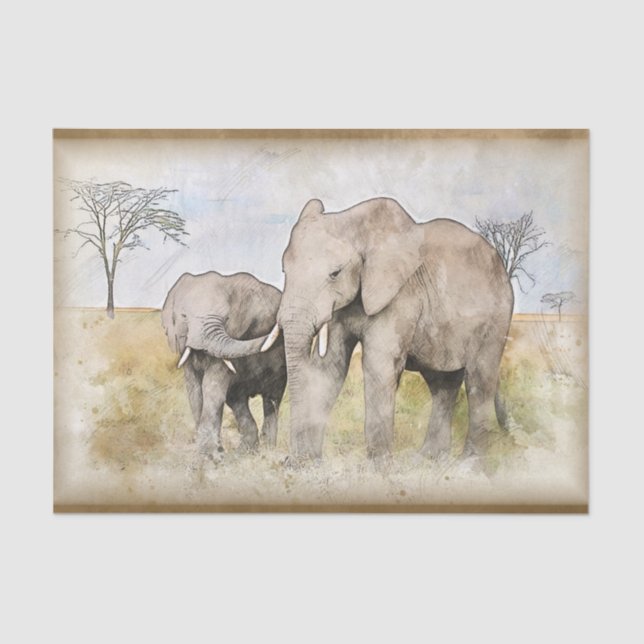 Papel De Seda Aquarela de Elefante Africano (Frente )
