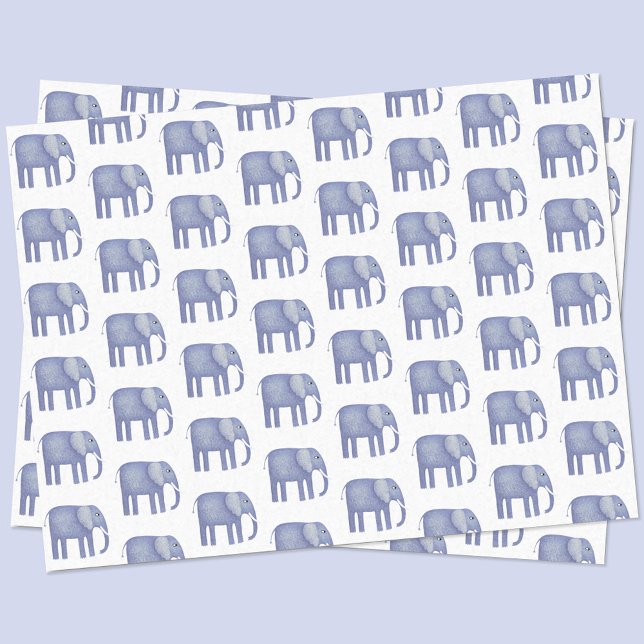Papel De Seda Aquarela de Elefante Azul (Blue watercolor elephant pattern tissue paper)