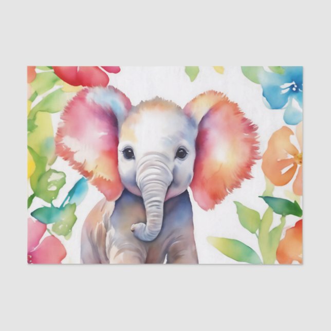 Papel De Seda Aquarela de elefante vibrante (Frente )