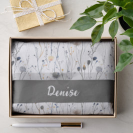Papel De Seda Aquarela de Flor Silvestre Azul Cinza