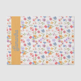 Papel De Seda Aquarela de Flor Silvestre Azul Roxo Vermelho