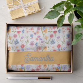 Papel De Seda Aquarela de Flor Silvestre Azul Roxo Vermelho