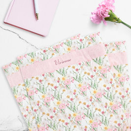 Papel De Seda Aquarela de Flor Silvestre Rosa Verde