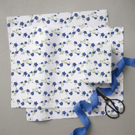 Papel De Seda Aquarela de Flor Silvestre Verde Azul Cobalto