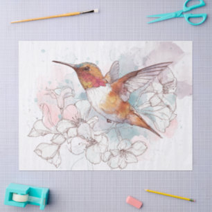 Papel De Seda Aquarela de Linha Floral de Beija-flor