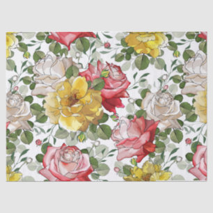 Papel De Seda Aquarela de Tinta Rosa Vermelha Amarela Linda