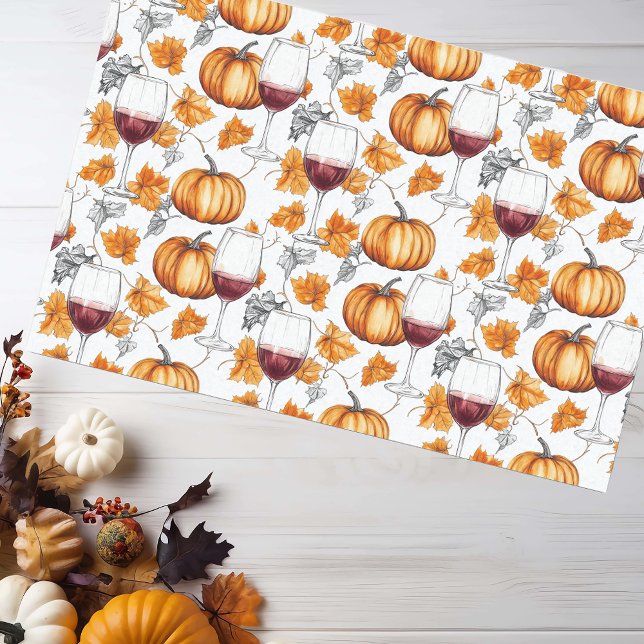 Papel De Seda Aquarela de Vinho e Abóboras de Outono  (Criador carregado)