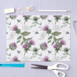 Papel De Seda Aquarela Espinheiro Roxo Padrão Botânico
