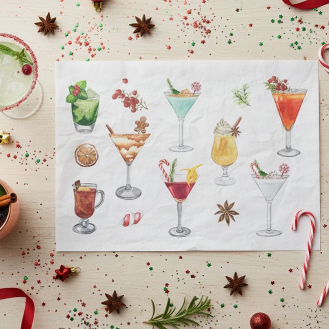 Papel De Seda Aquarela Festiva Cocktails Natal Martini (Criador carregado)
