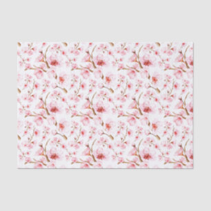 Papel De Seda Aquarela Flor de Cerejeira Floral Rosa Branco