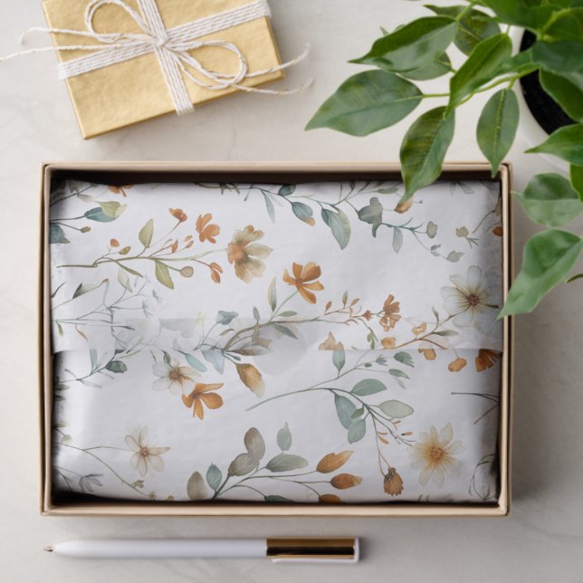 Papel De Seda Aquarela flor selvagem boho (Presente)