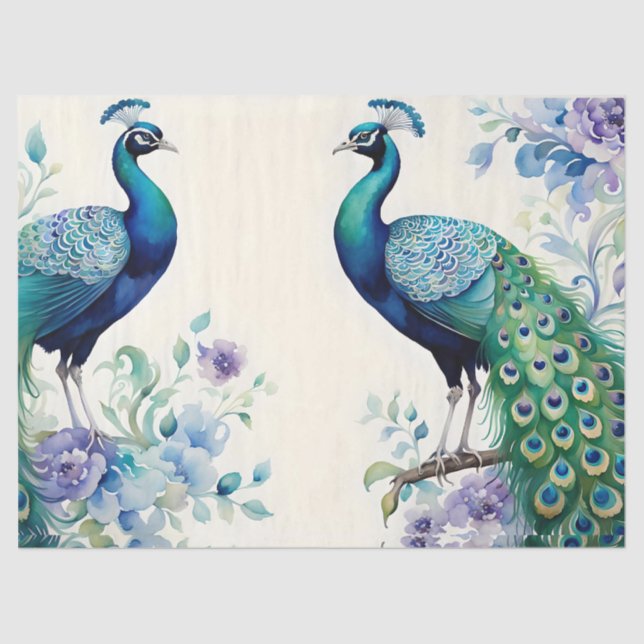 Papel De Seda Aquarela floral de peacock (Frente )