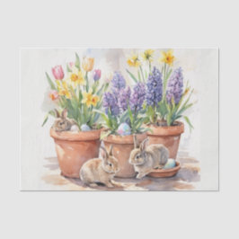 Papel De Seda Aquarela Floral de Primavera e Coelhinhos