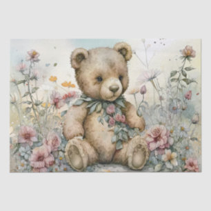 Papel De Seda Aquarela Floral Do Urso De Teddy