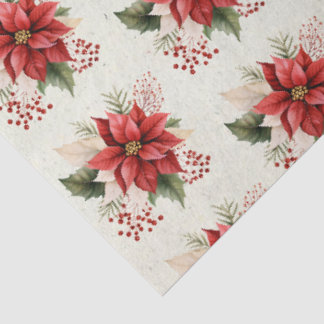Papel De Seda Aquarela Floral Vintage Vermelha Poinsettia Natal