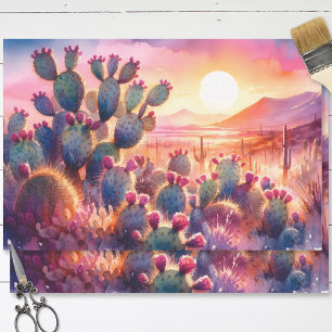Papel De Seda Aquarela Flores de Cactus Desertam Decoupage Sunse