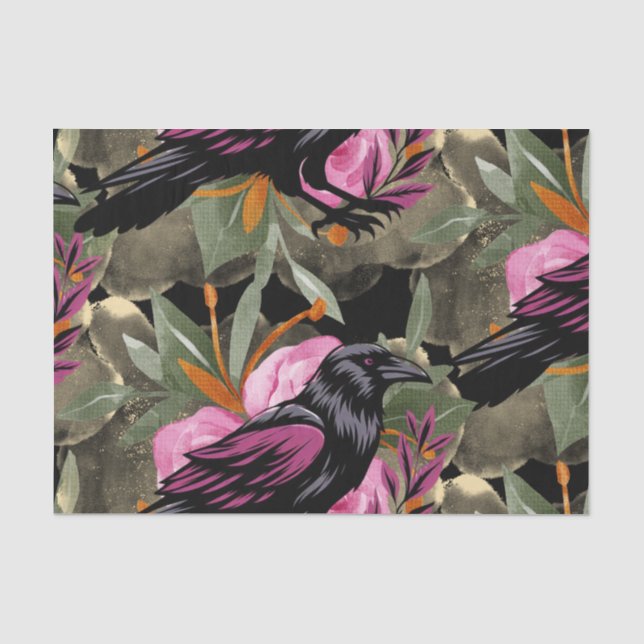 Papel De Seda Aquarela Flores Floral Raven Botanicals (Frente )