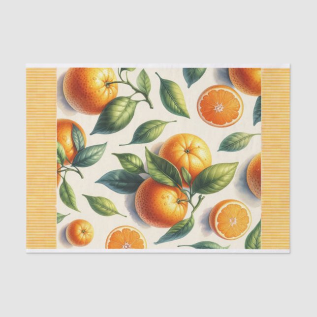 Papel De Seda Aquarela Folhas de Laranja Cítrica Casamento (Frente )