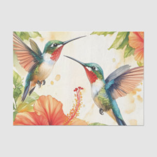 Papel De Seda Aquarela Hummingbird e Flores Design