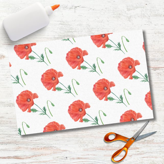 Papel De Seda Aquarela Laranja Elegante Papoula (Criador carregado)