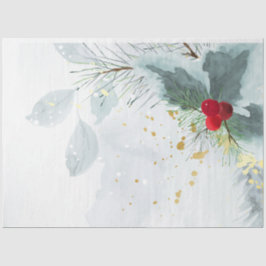 Papel De Seda Aquarela Natal Folha de Azevinho Fruta Galho de Pi
