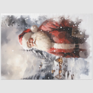 Papel De Seda Aquarela retro Santa Claus sorrindo vintage