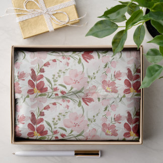 Papel De Seda Aquarela Rosa Bege e Vermelho Rubi Floral Romântic