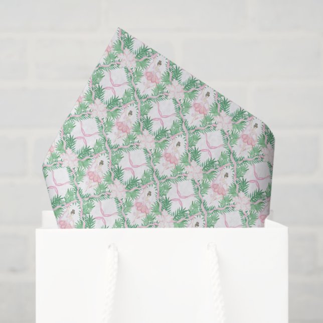 Papel De Seda Aquarela Rosa e Ballerinas de Natal Verde (Sacola de presentes)