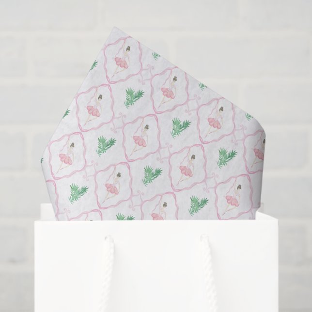 Papel De Seda Aquarela Rosa e Ballerinas de Natal Verde (Sacola de presentes)