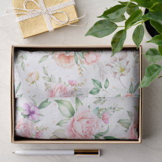 Papel De Seda Aquarela Rosa Suave e Peônia Floral