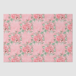 Papel De Seda Aquarela Shabby Chic Rosas Cor-de-Rosa e Pontos