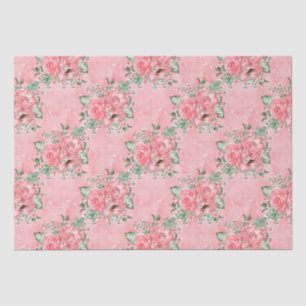 Papel De Seda Aquarela Shabby Chic Rosas Cor-de-Rosa e Pontos