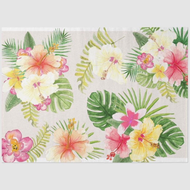 Papel De Seda Aquarela Tropical Elegante Havaiana (Frente )