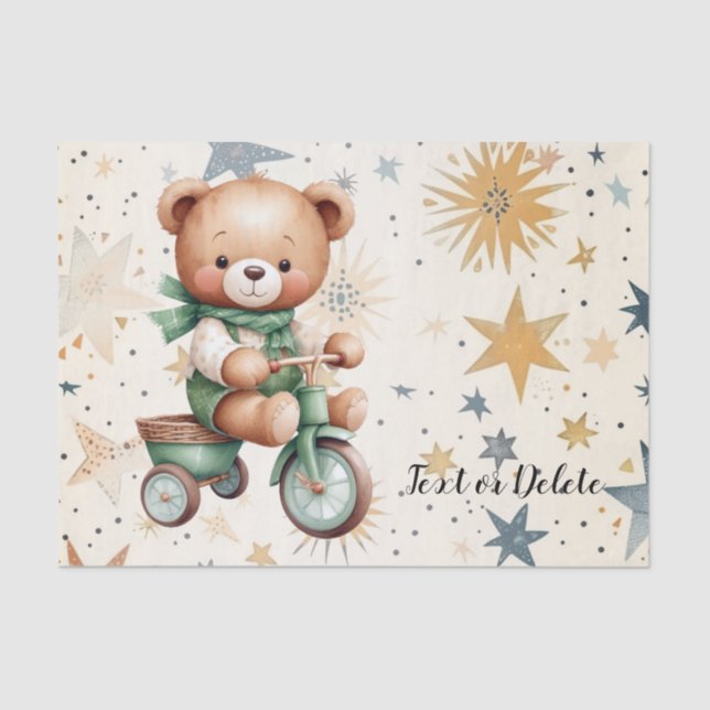 Papel De Seda Aquarela Urso de Teddy Stars Bela Verde (Frente )