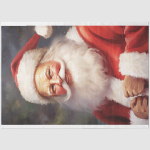 Papel De Seda Aquarelas clássicas do Papai Noel sorrindo chapéu 