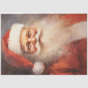 Papel De Seda Aquarelas clássicas do Papai Noel sorrindo chapéu 