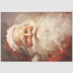 Papel De Seda Aquarelas clássicas do Papai Noel sorrindo chapéu 