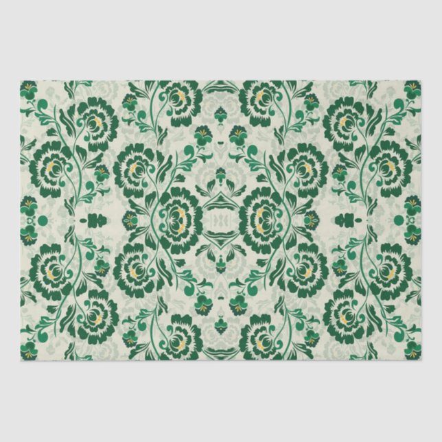 Papel De Seda Árabe Elegante geométrica floral verde marroquino (Frente )