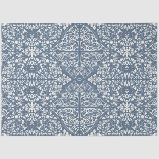 Papel De Seda Arábico Vinhas Florais Blue Ivory LG Decoupage (Frente )