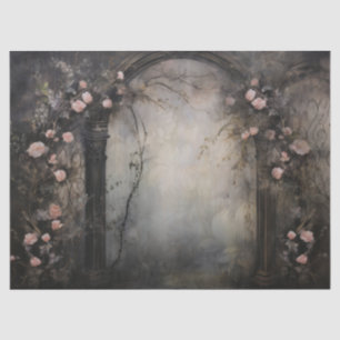 Papel De Seda Arco Gótico Escuro e Flores Vintage para Decoupage